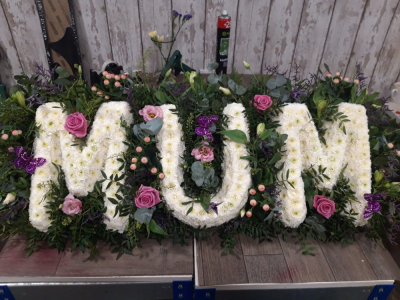 Mum Letters cottage style - Luxury Cottage style letters on a beautiful backdrop of flower meadows.  This classic lettering is transformed into the most beautiful final farewell.